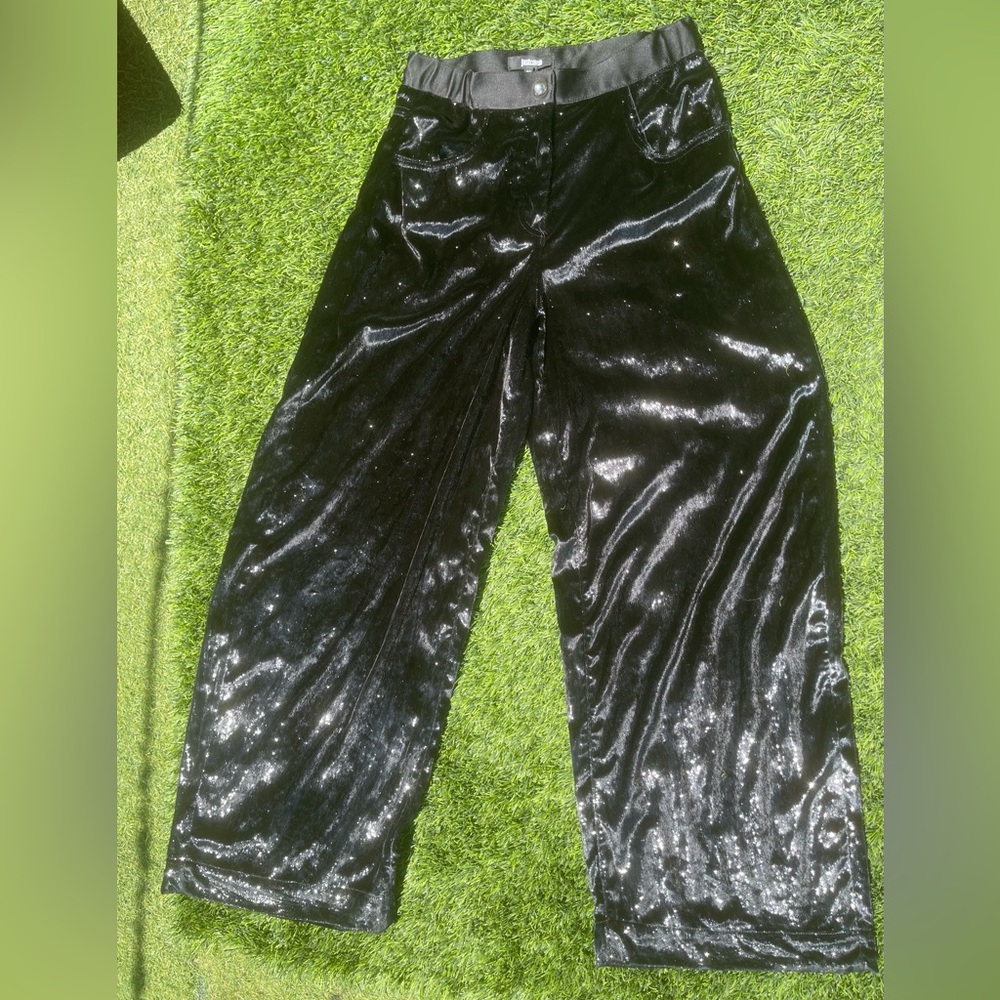 Just Cavalli Black Metallic Velvet Wide Trousers Pants Size 40/
